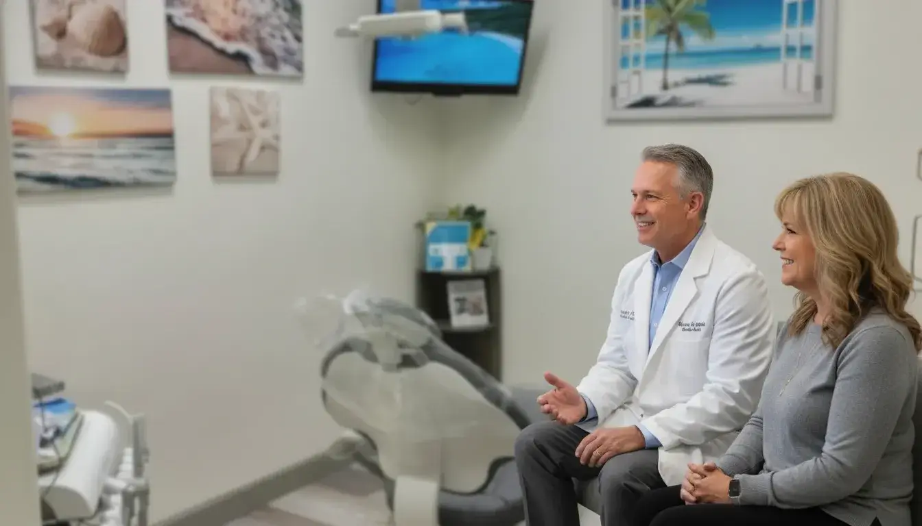 Dentist and patient discussing a dental implant consultation