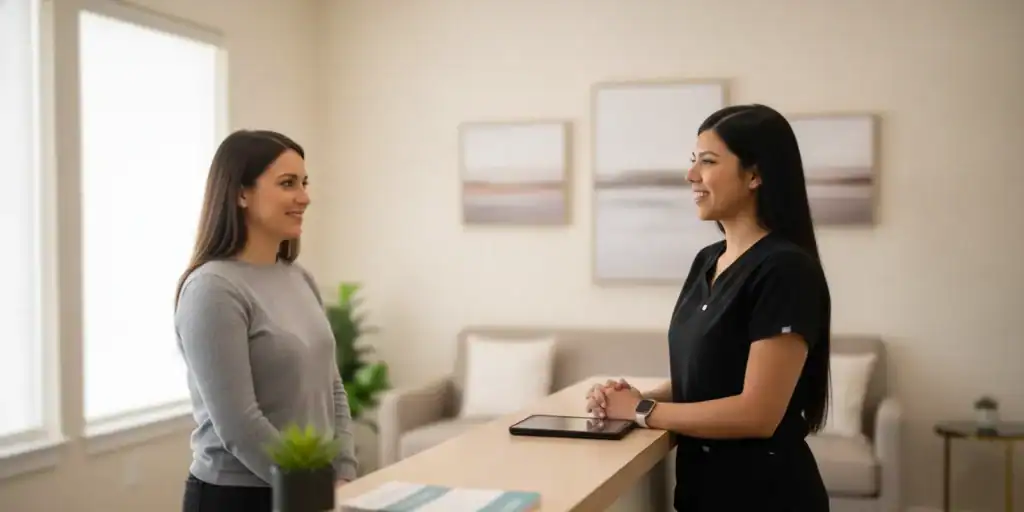 Patient speaking with a dental team member about a cracked tooth